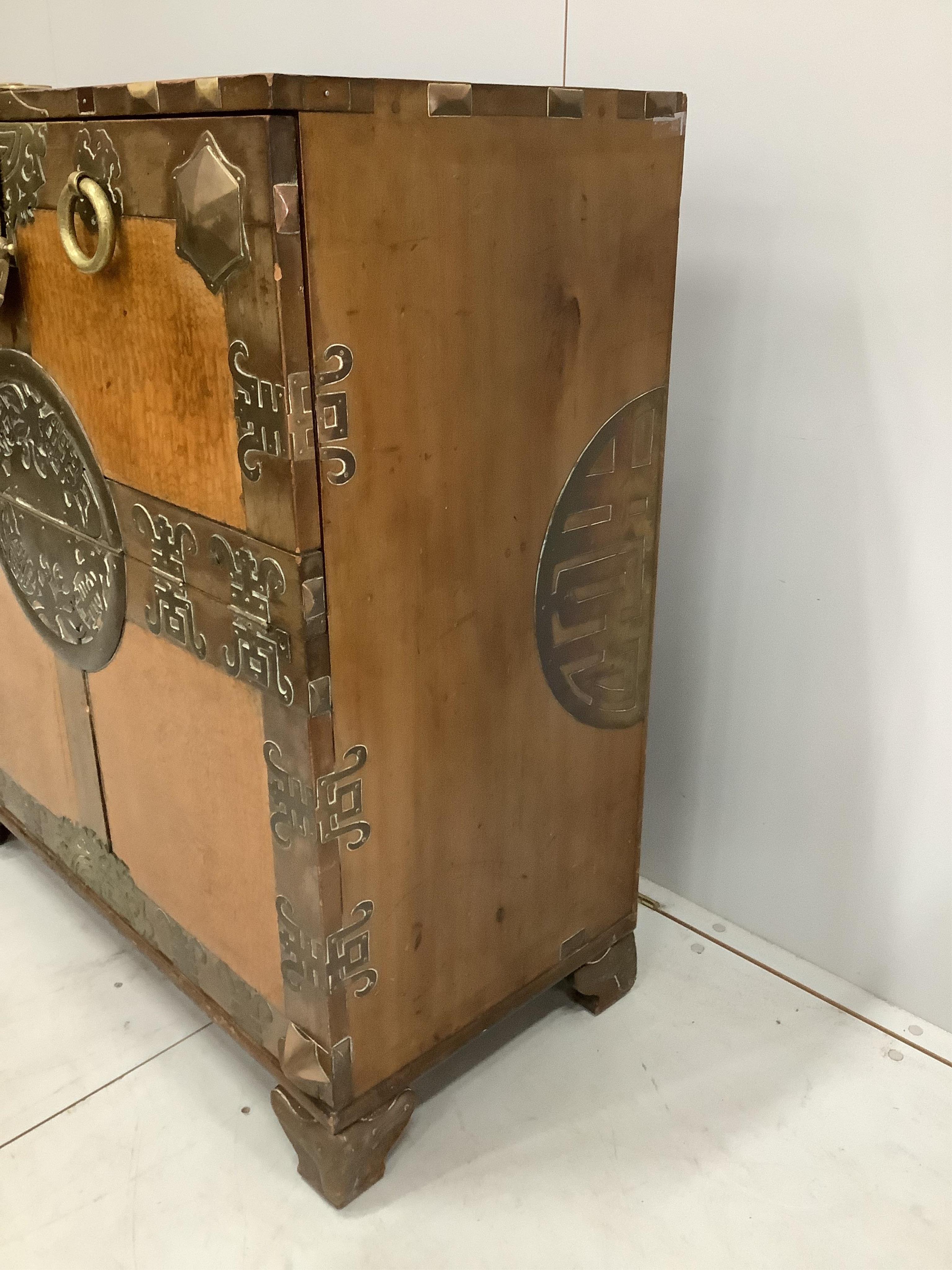 A Chinese brass mounted chest, width 90cm, depth 45cm, height 100cm